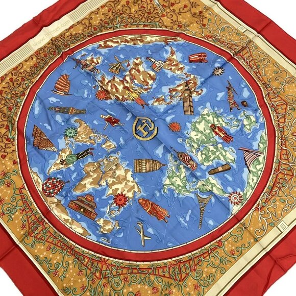 Auth HERMES Carre 90 - Light Blue Red Multi Scarf - Picture 1 of 4